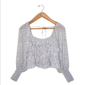 ASTR Wonen’s Long Sleeve Ruffled Tiered Top Blue Floral Long Sleeve Small